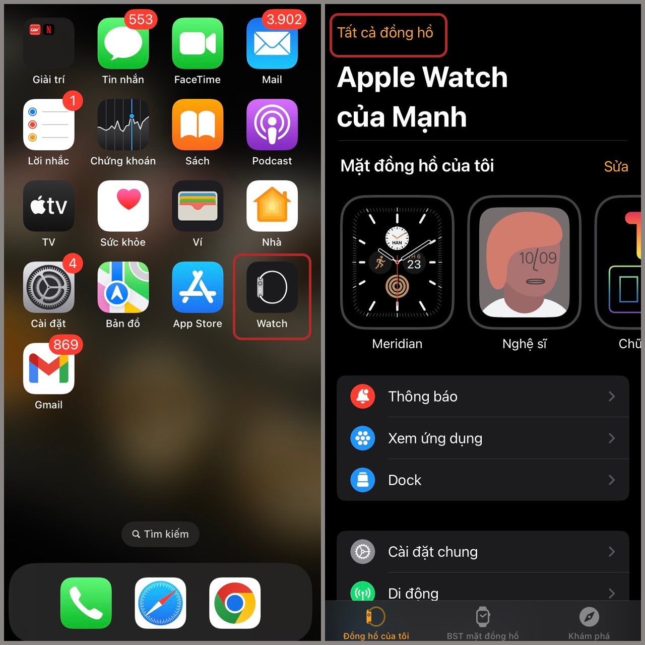 Cách thoát iCloud cho Apple Watch bước 1